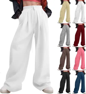 Womens Sweatpants Baggy Drawstring High Waisted Wide Leg Sweat Pants Oversized Fleece Joggers with Pockets