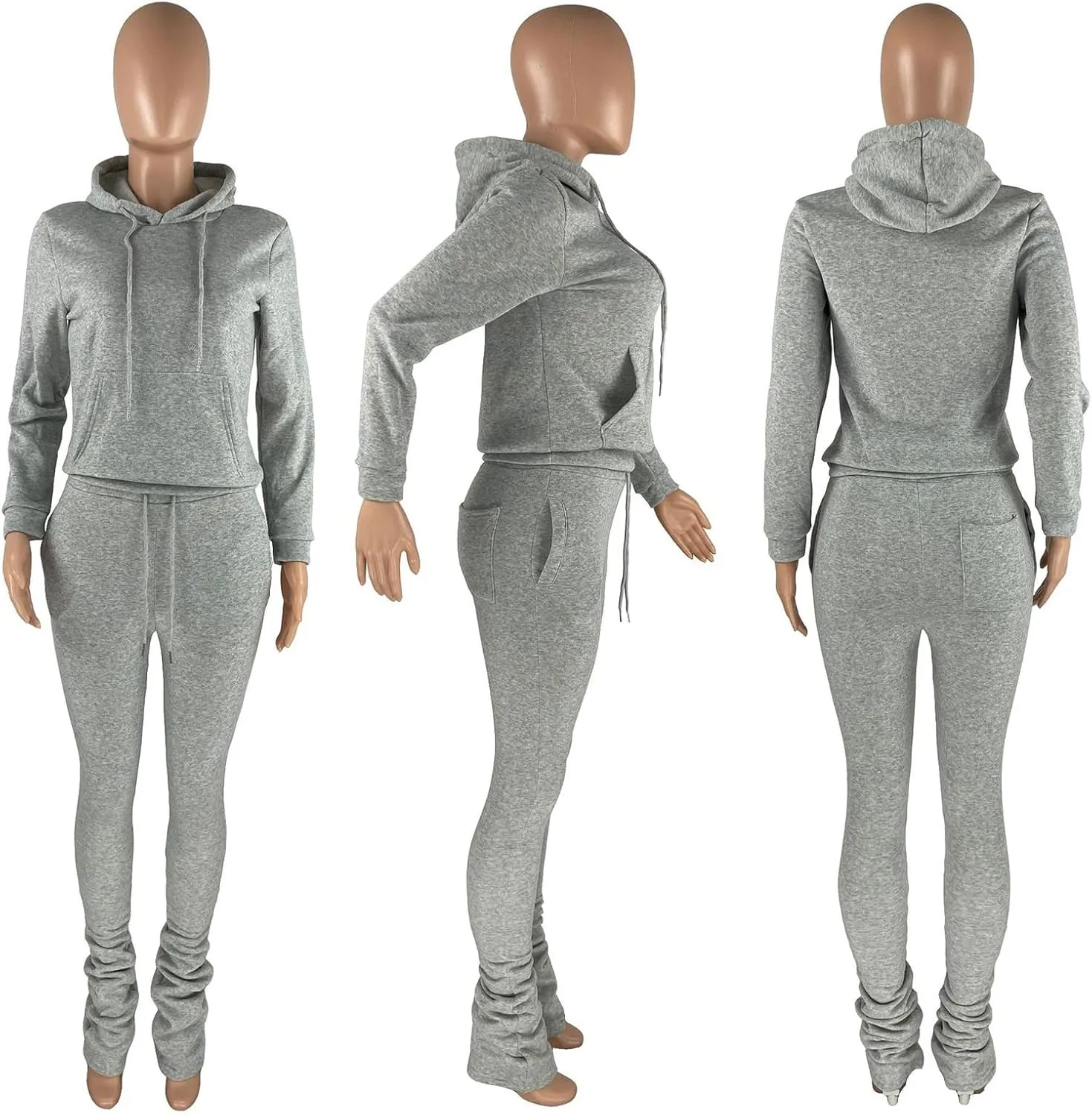 Women's Sweatsuits Sets Fleece 2 Piece Outfits Hooded Sweatshirts and Stacked Legging Sweatpans Tracksuit Lounge Set
