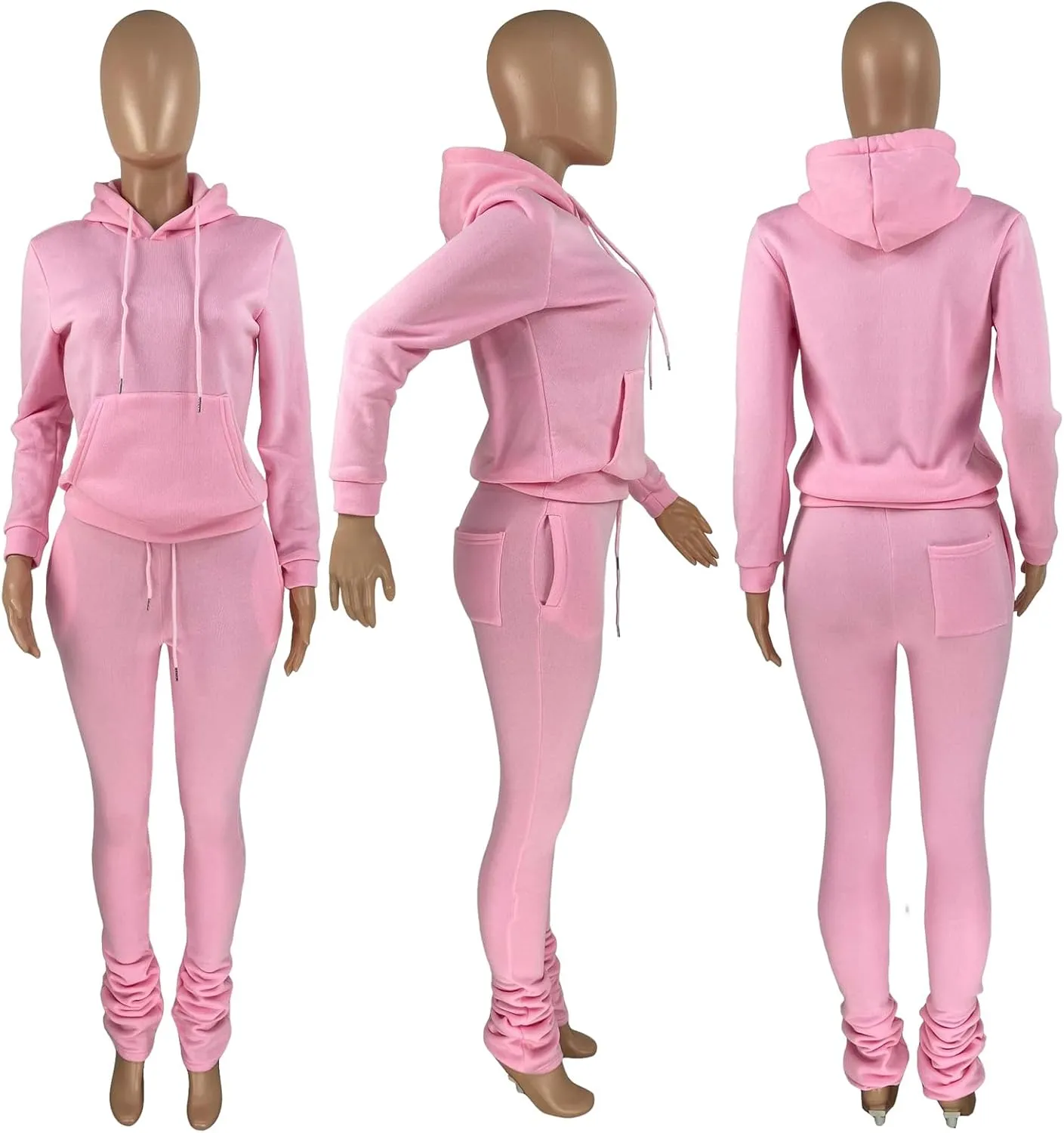 Women's Sweatsuits Sets Fleece 2 Piece Outfits Hooded Sweatshirts and Stacked Legging Sweatpans Tracksuit Lounge Set