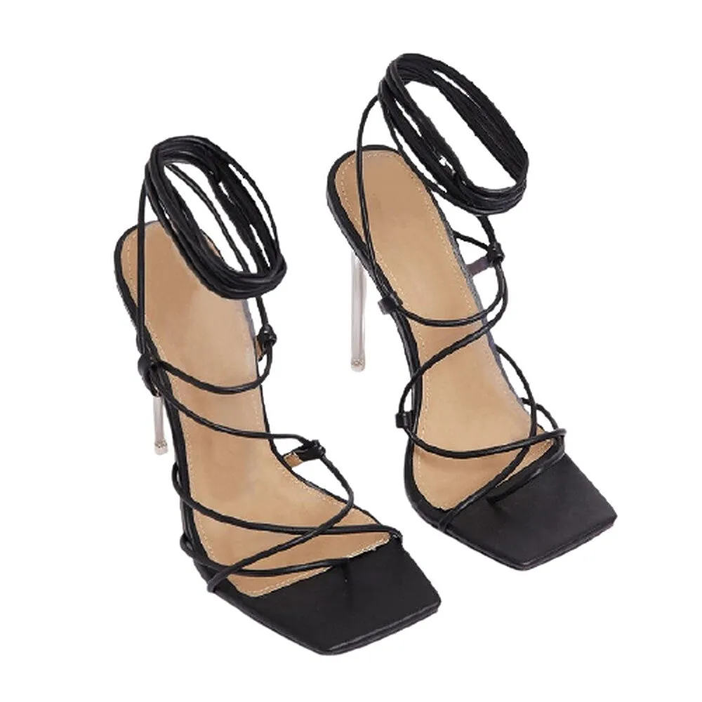 Women's Thong Sandals Lace Up Strappy High Heels