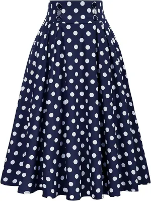 Women's Trendy Skirts Vintage Inspired Polka Dot Flared Sundress with Button Detailing 2025 Boho Maxi Formal Skirt