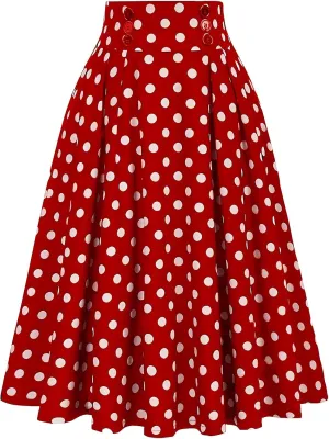 Women's Trendy Skirts Vintage Inspired Polka Dot Flared Sundress with Button Detailing 2025 Boho Maxi Formal Skirt