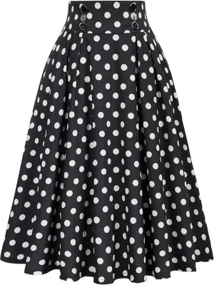 Women's Trendy Skirts Vintage Inspired Polka Dot Flared Sundress with Button Detailing 2025 Boho Maxi Formal Skirt