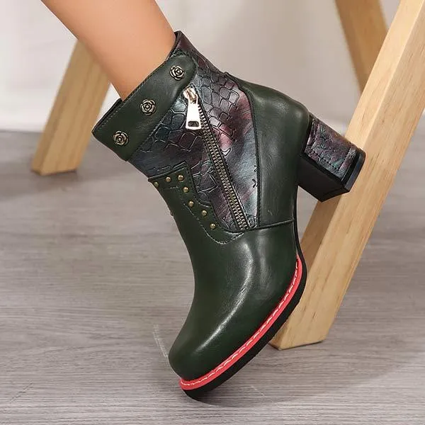 Women's Vintage Patchwork Chunky Heel Ankle Martin Boots 47424939C