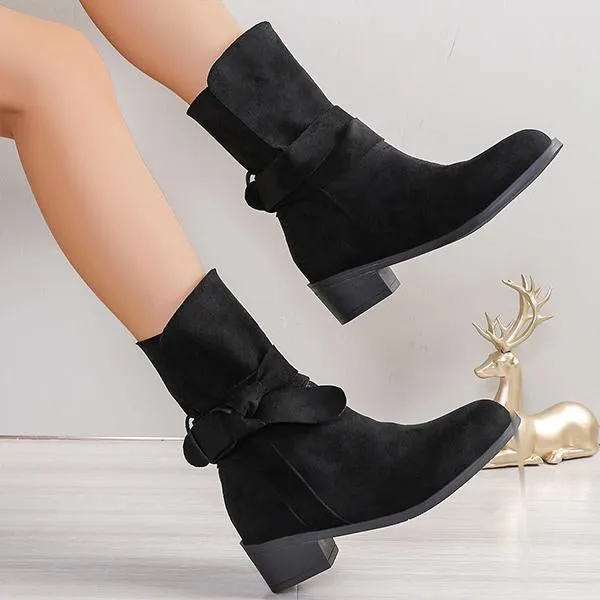 Women's Vintage Suede Bow Low Heel Ankle Boots 31167720S