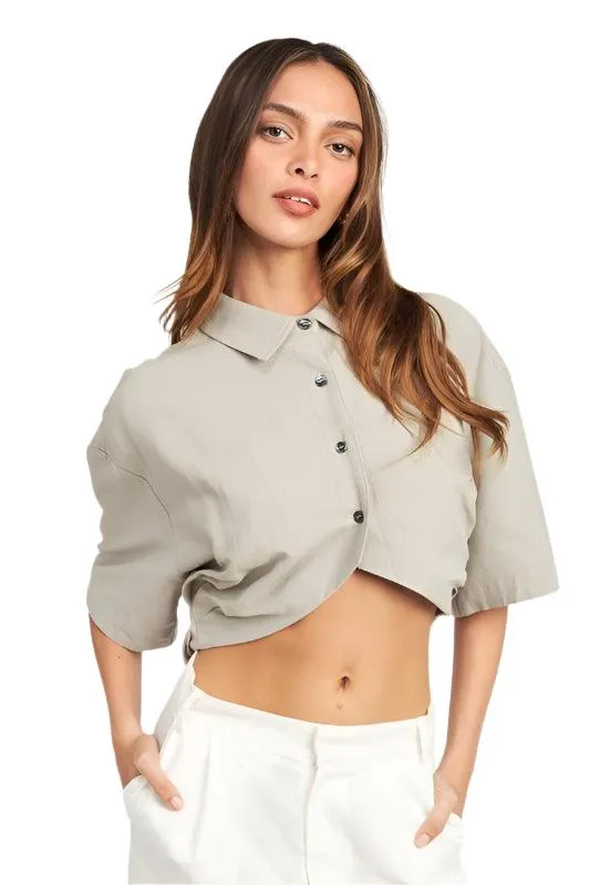 Womens Wide Sleeve Cropped Shirt