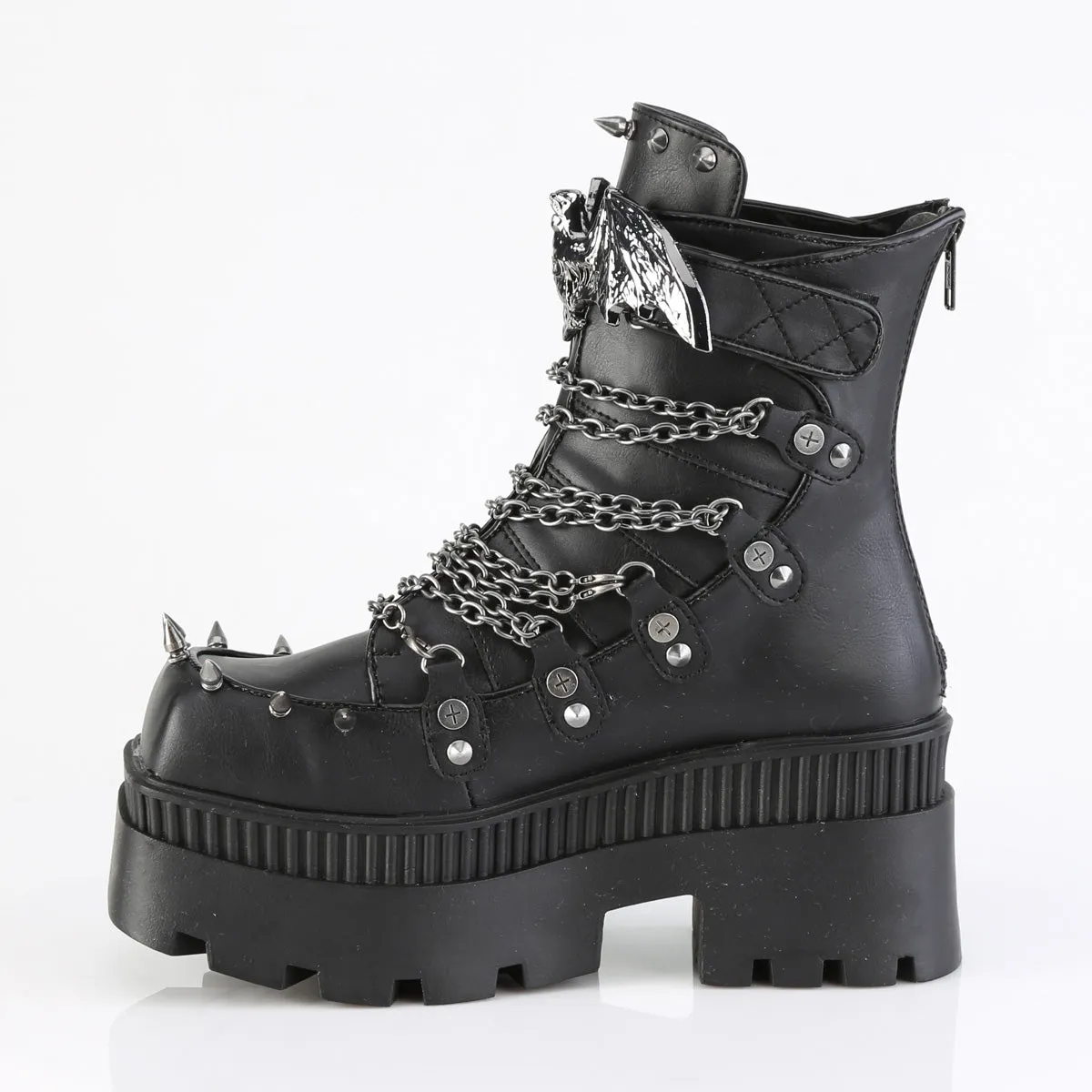 WRATH-55 DemoniaCult Black Vegan Leather Sexy Women's Ankle Boots (Alternative Footwear)