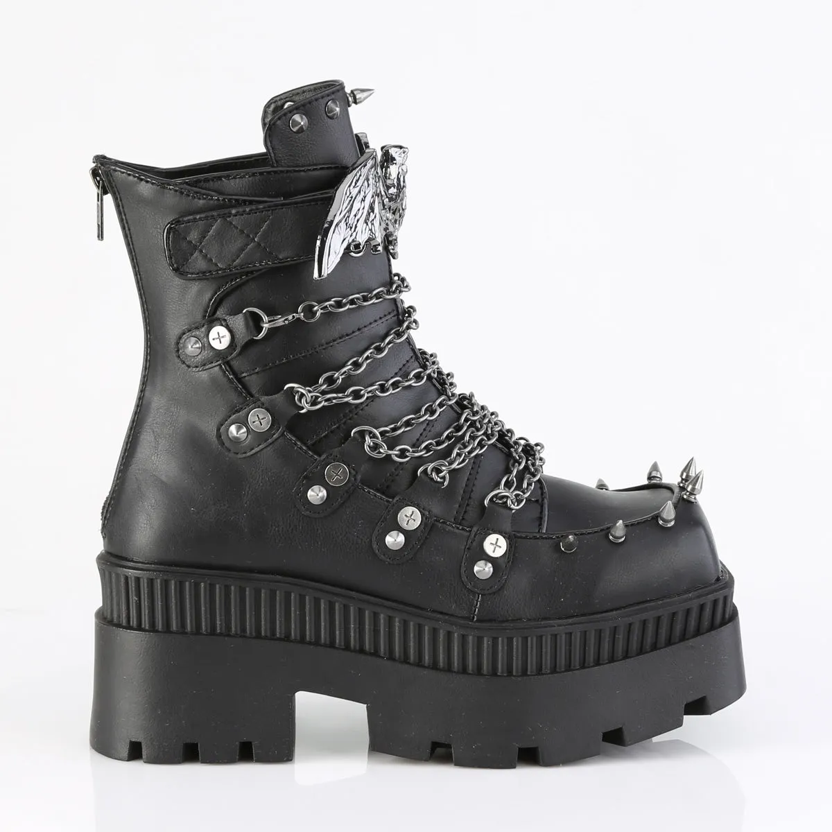 WRATH-55 DemoniaCult Black Vegan Leather Sexy Women's Ankle Boots (Alternative Footwear)