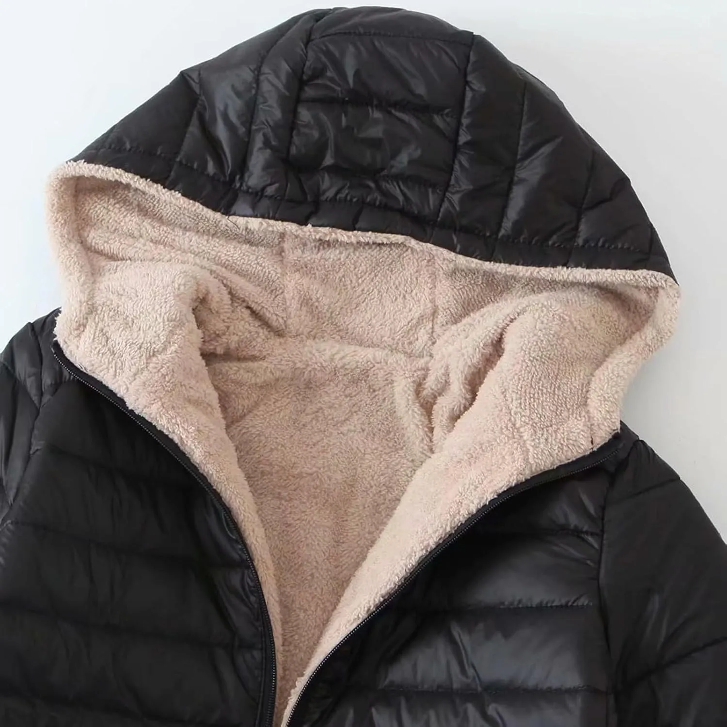 XUNRYAN Sherpa Fleece Jackets for Women Trendy Puffer Jacket Zip Up Packable Quilted Lightweight Winter Down Coats Short