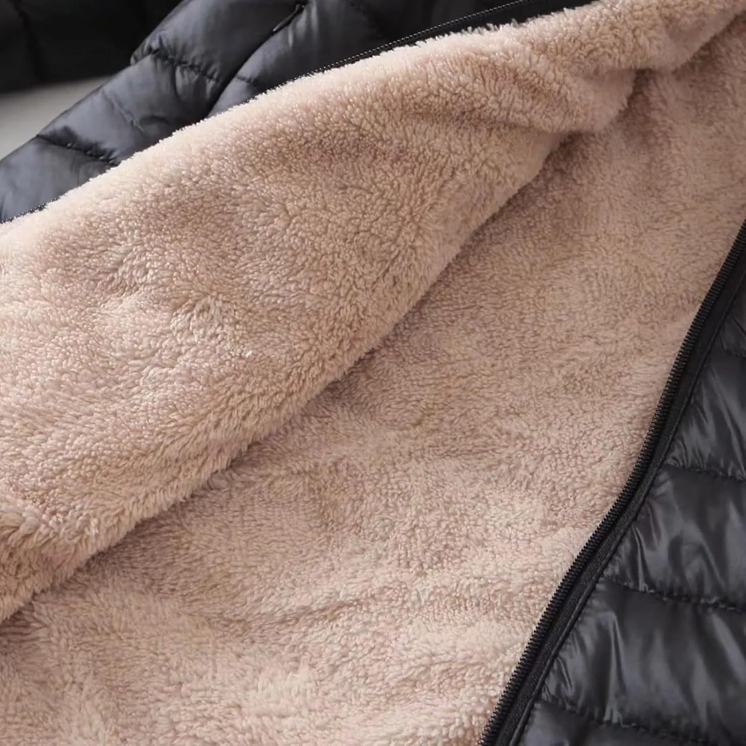 XUNRYAN Sherpa Fleece Jackets for Women Trendy Puffer Jacket Zip Up Packable Quilted Lightweight Winter Down Coats Short