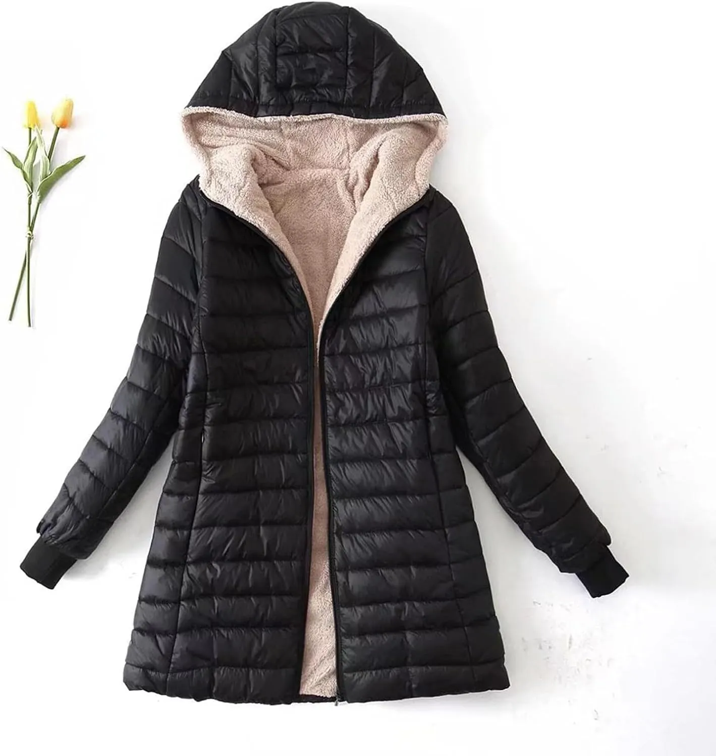 XUNRYAN Sherpa Fleece Jackets for Women Trendy Puffer Jacket Zip Up Packable Quilted Lightweight Winter Down Coats Short
