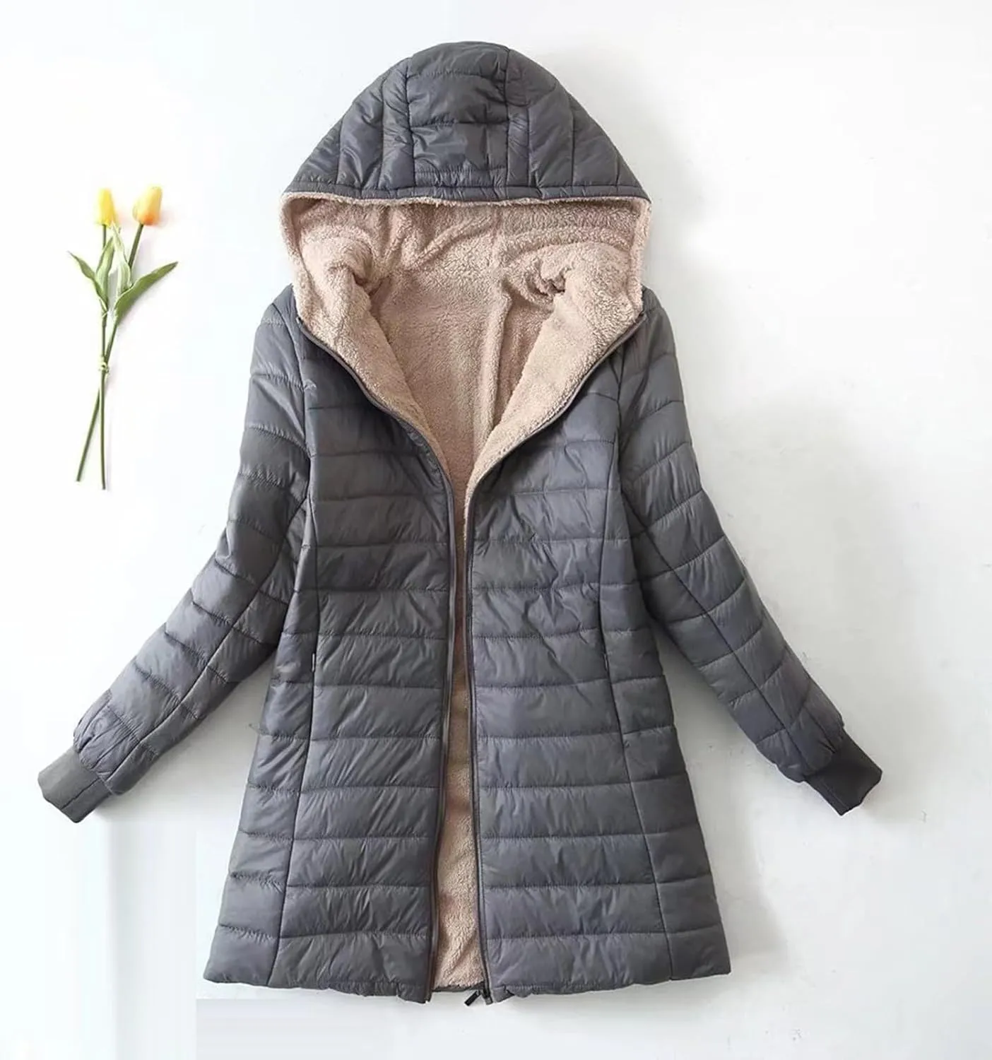 XUNRYAN Sherpa Fleece Jackets for Women Trendy Puffer Jacket Zip Up Packable Quilted Lightweight Winter Down Coats Short