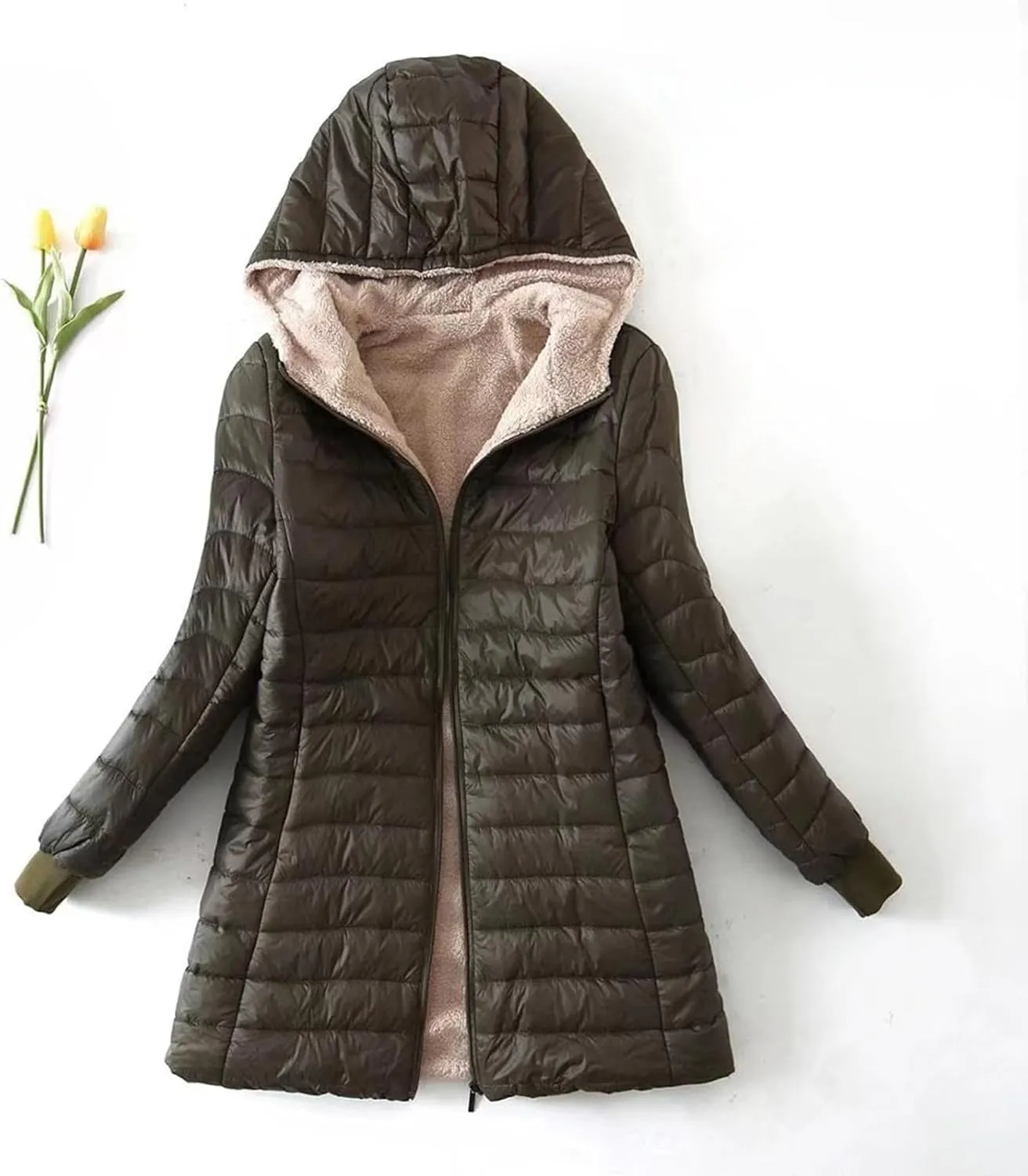 XUNRYAN Sherpa Fleece Jackets for Women Trendy Puffer Jacket Zip Up Packable Quilted Lightweight Winter Down Coats Short