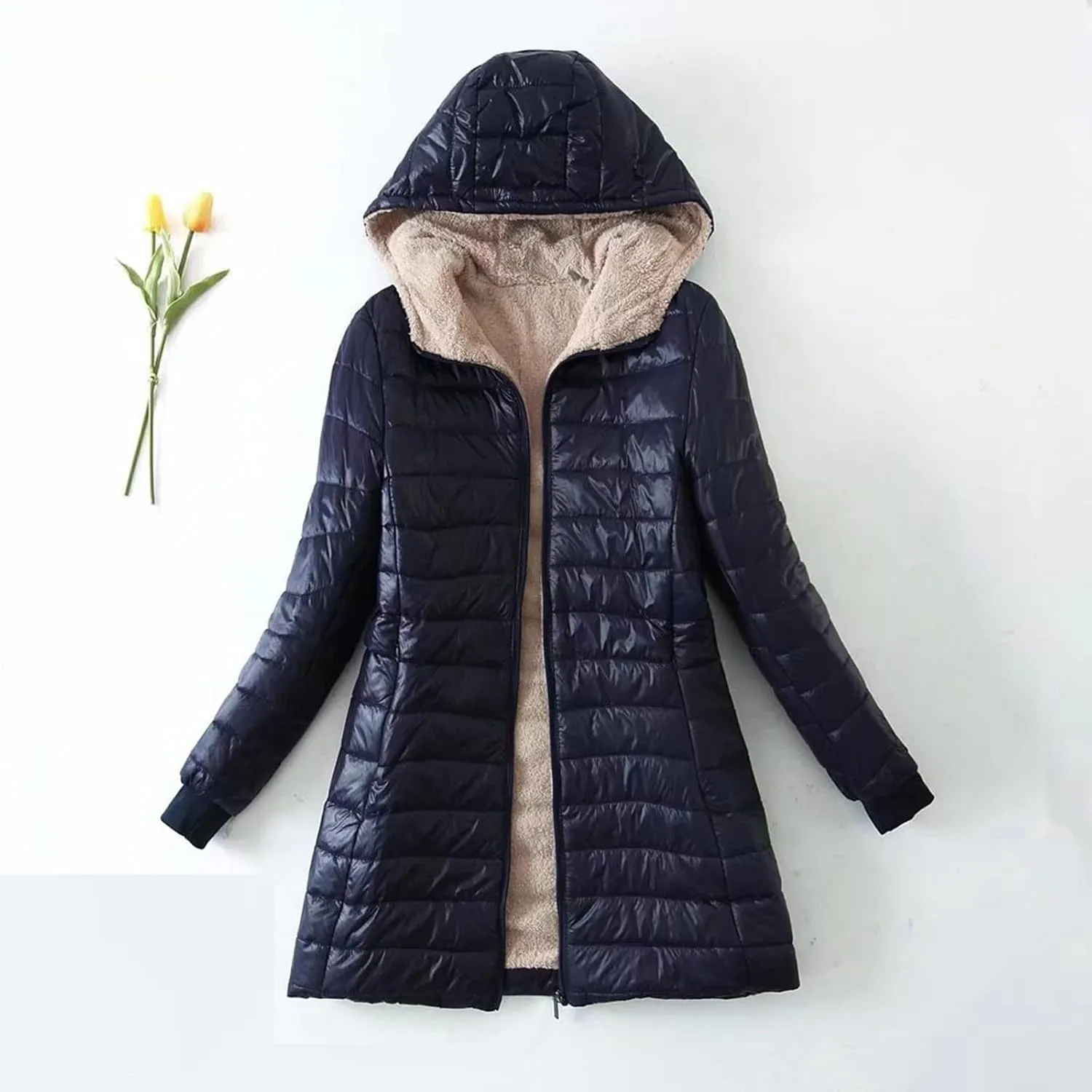 XUNRYAN Sherpa Fleece Jackets for Women Trendy Puffer Jacket Zip Up Packable Quilted Lightweight Winter Down Coats Short