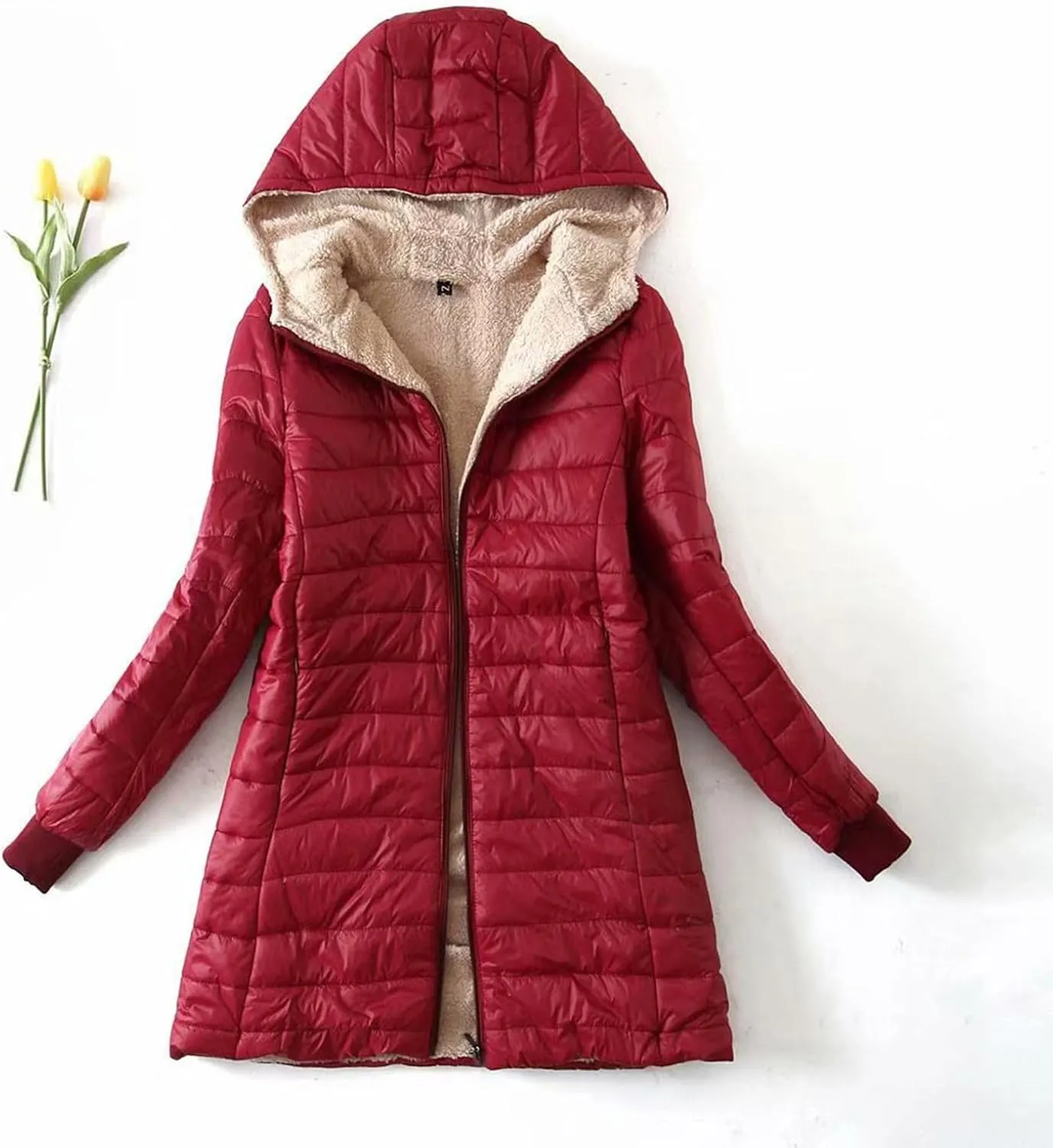 XUNRYAN Sherpa Fleece Jackets for Women Trendy Puffer Jacket Zip Up Packable Quilted Lightweight Winter Down Coats Short