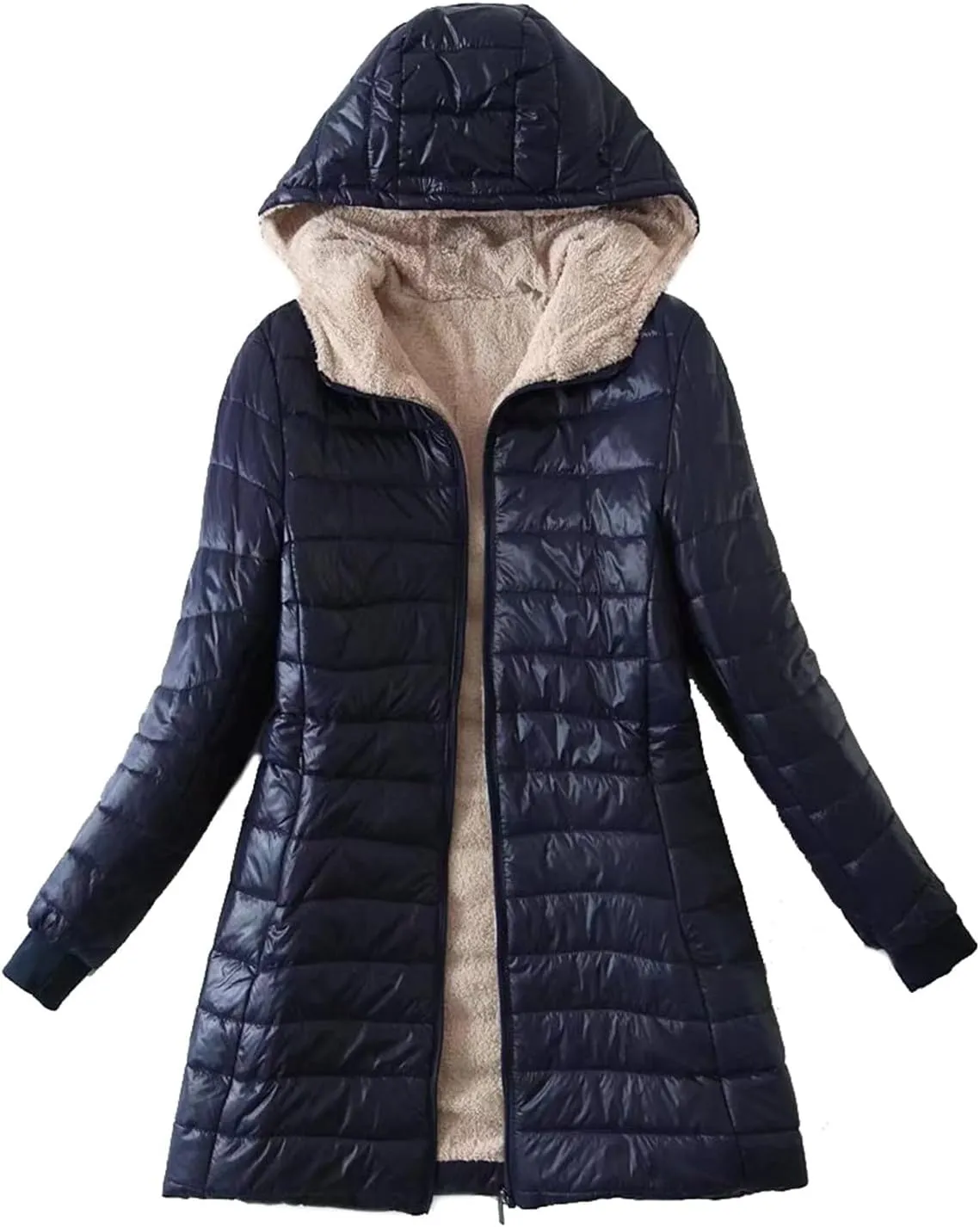 XUNRYAN Sherpa Fleece Jackets for Women Trendy Puffer Jacket Zip Up Packable Quilted Lightweight Winter Down Coats Short