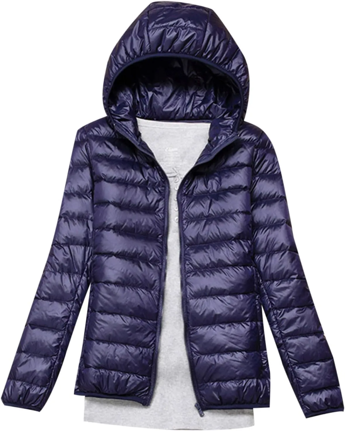 XUNRYAN Teen Girls Puffer Jacket Quilted Lightweight Winter Warm Down Coat Zip Up Hooded Outerwear Petite Women Clothes