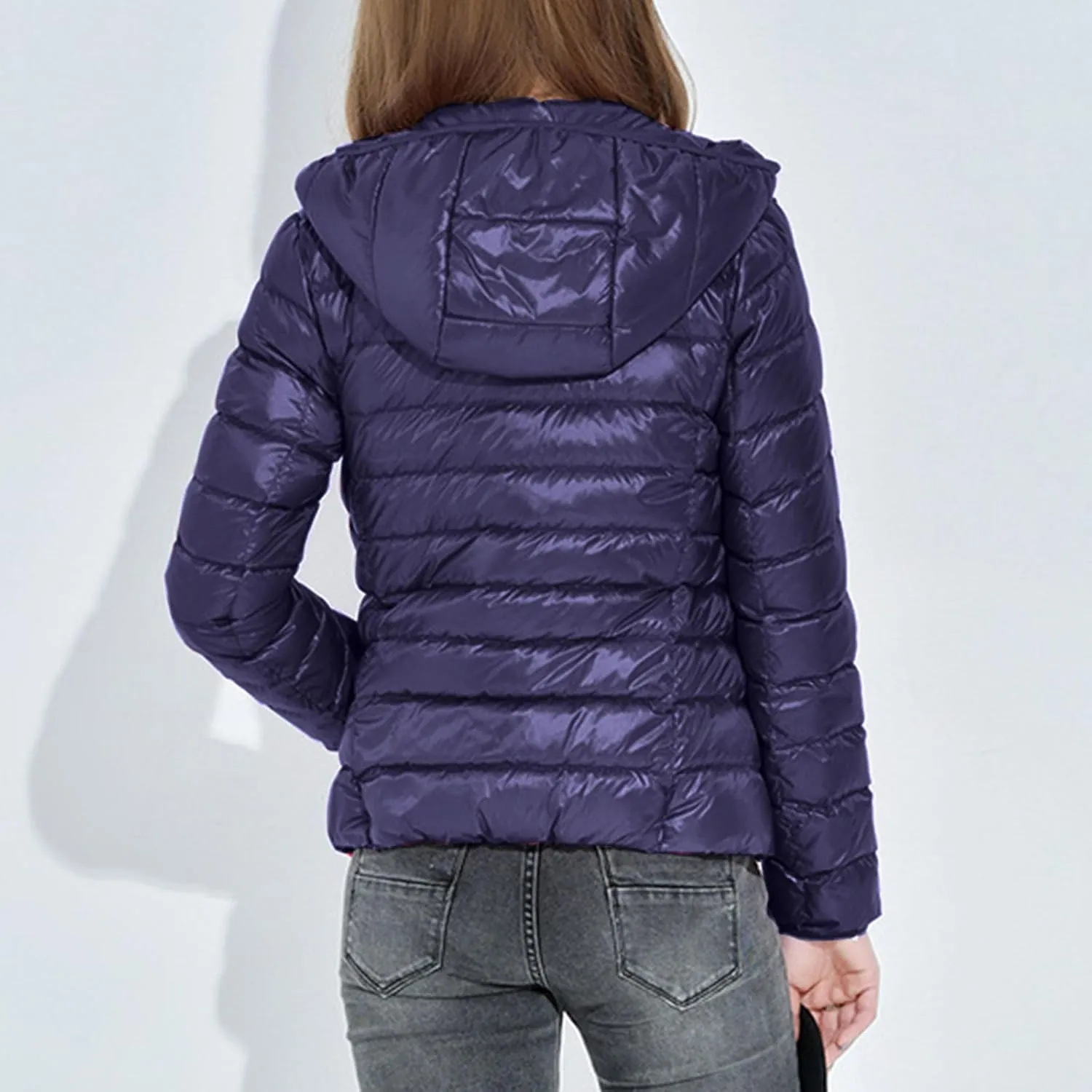 XUNRYAN Teen Girls Puffer Jacket Quilted Lightweight Winter Warm Down Coat Zip Up Hooded Outerwear Petite Women Clothes