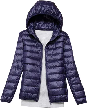XUNRYAN Teen Girls Puffer Jacket Quilted Lightweight Winter Warm Down Coat Zip Up Hooded Outerwear Petite Women Clothes