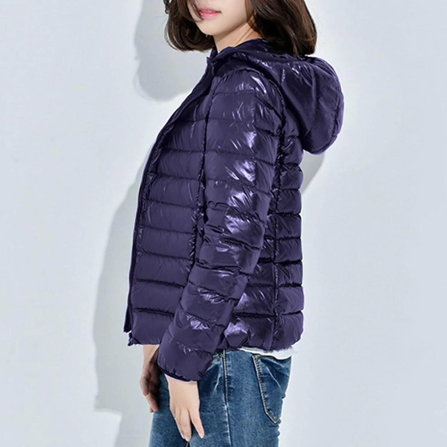 XUNRYAN Teen Girls Puffer Jacket Quilted Lightweight Winter Warm Down Coat Zip Up Hooded Outerwear Petite Women Clothes