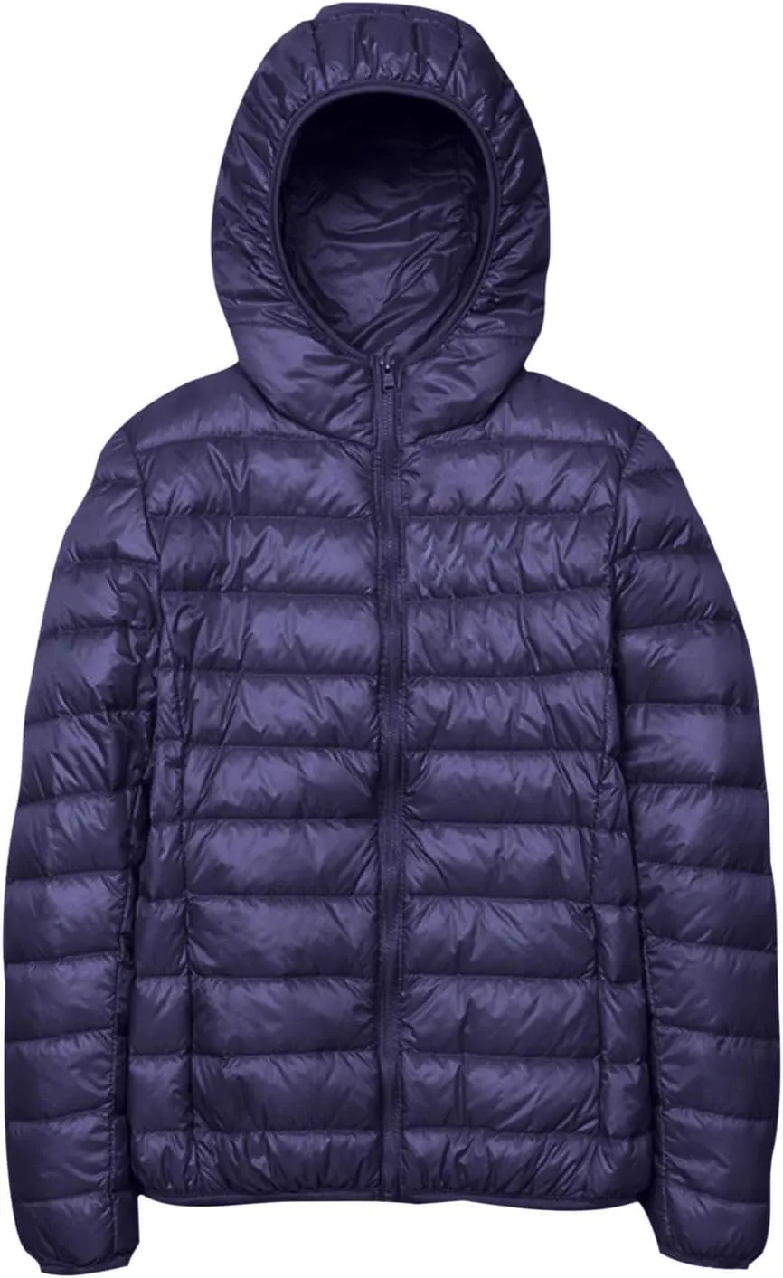 XUNRYAN Teen Girls Puffer Jacket Quilted Lightweight Winter Warm Down Coat Zip Up Hooded Outerwear Petite Women Clothes