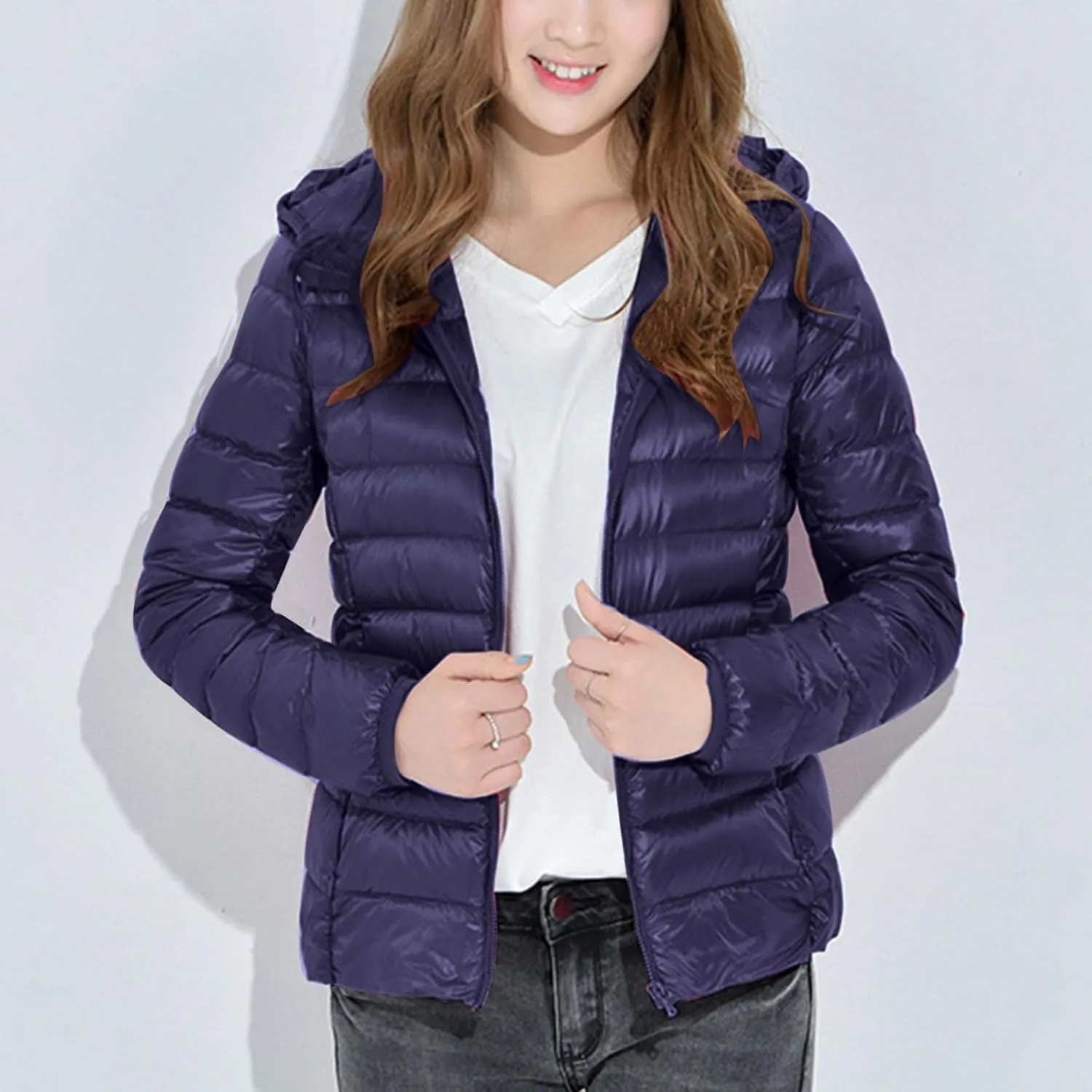XUNRYAN Teen Girls Puffer Jacket Quilted Lightweight Winter Warm Down Coat Zip Up Hooded Outerwear Petite Women Clothes