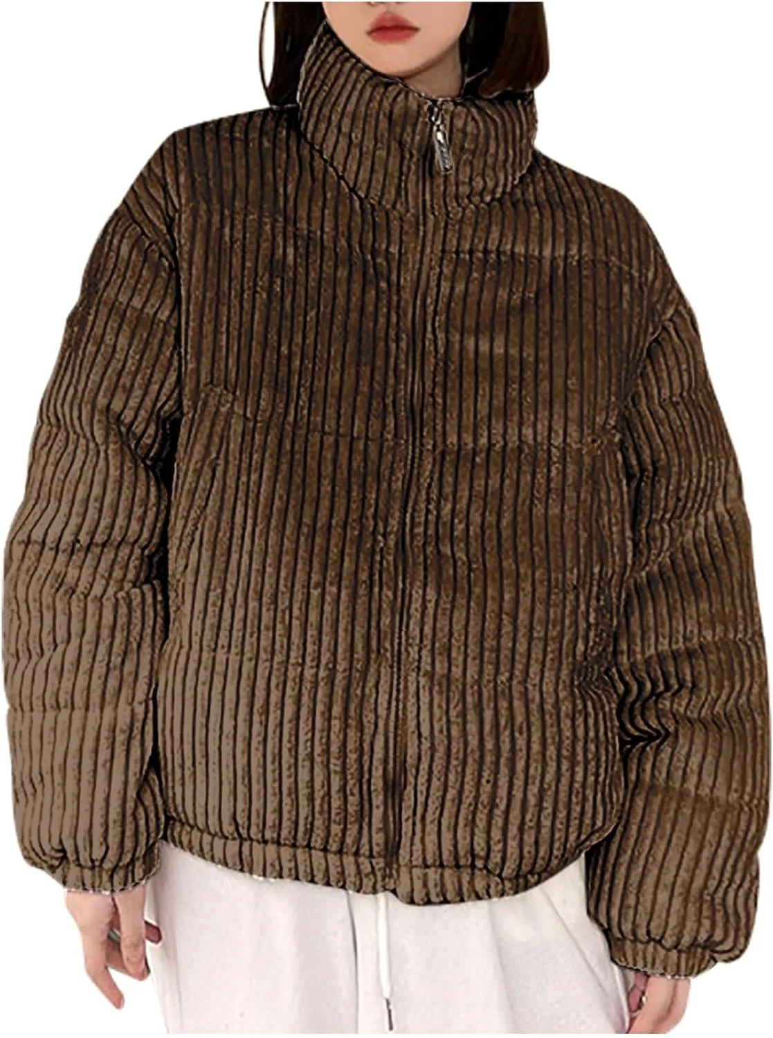 XUNRYAN Womens Baggy Bubble Corduroy Puffer Jacket Winter Warm Down Coat Quilted Lightweight Jackets Active Outdoor Outwear