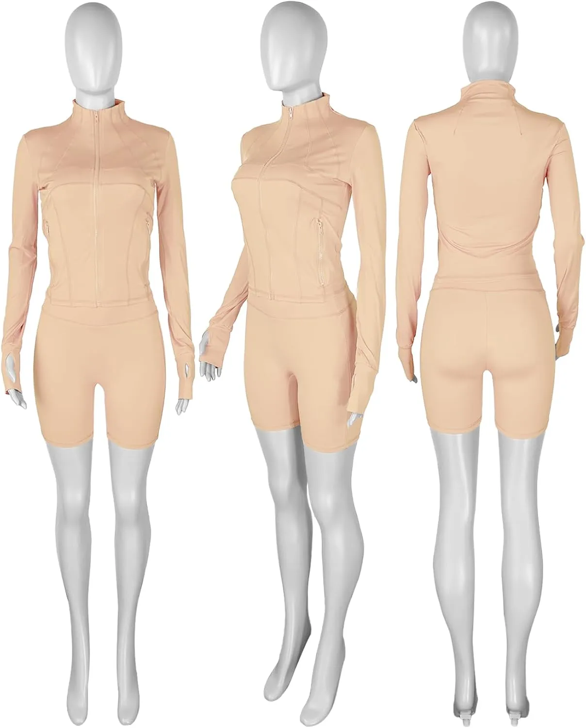 XZLUFNY Two Piece Short Sets for Women Long Sleeve Sport Jacket Bodycon Short Tracksuit Sweatsuit
