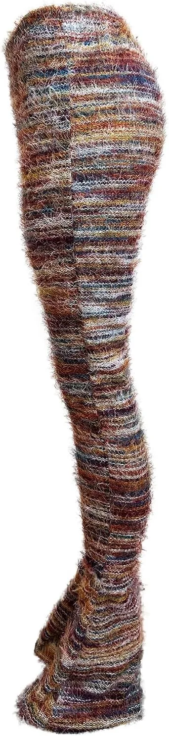 XZLUFNY Women's Stacked Fuzzy Pants High Waisted Striped Knit Sweatpnts Leggings