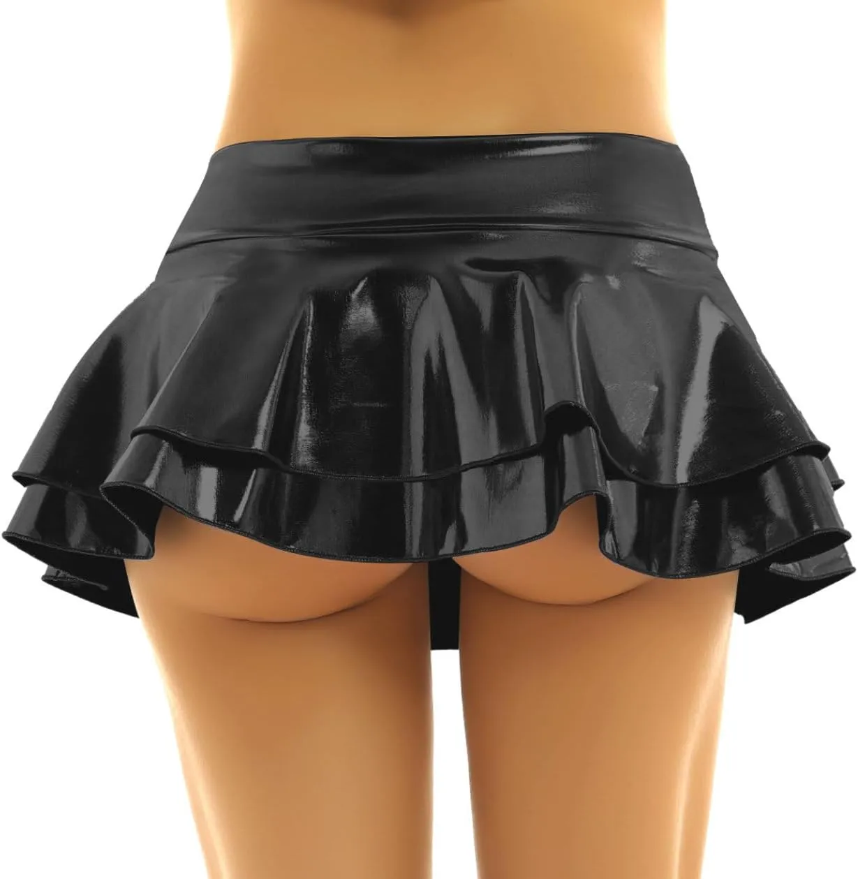 Yartina Women Shiny Metallic Mini Skirt Sexy Pleated Low Rise Skirt for Rave Dance Party Festival Costume