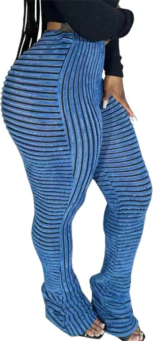 YOOTIKO Women Stacked Pants Flare Sweatpants High Waisted Striped Fuzzy Lounge Butt Lifting Leggings