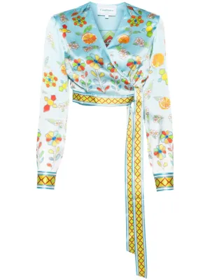 Yoruba Flowers-print wrap blouse