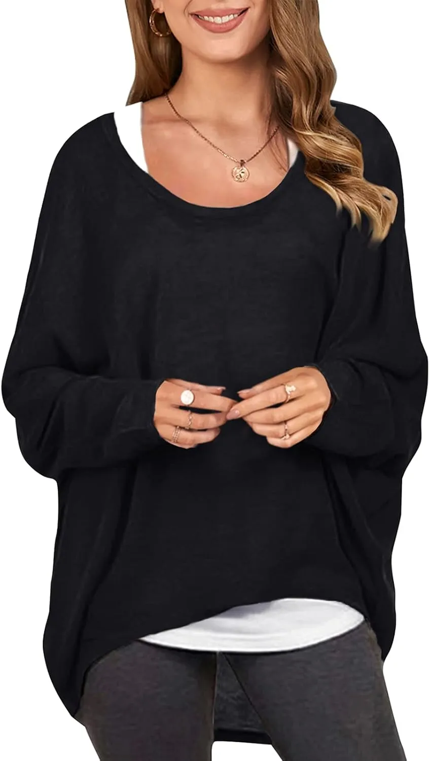 ZANZEA Women's Off-Shoulder Batwing Sleeve Blouse Casual Loose Oversized Baggy T-Shirt Sweater Pullover Top