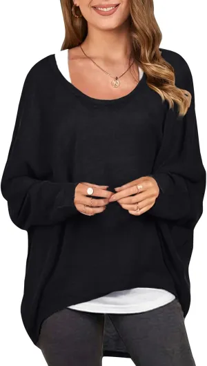 ZANZEA Women's Off-Shoulder Batwing Sleeve Blouse Casual Loose Oversized Baggy T-Shirt Sweater Pullover Top