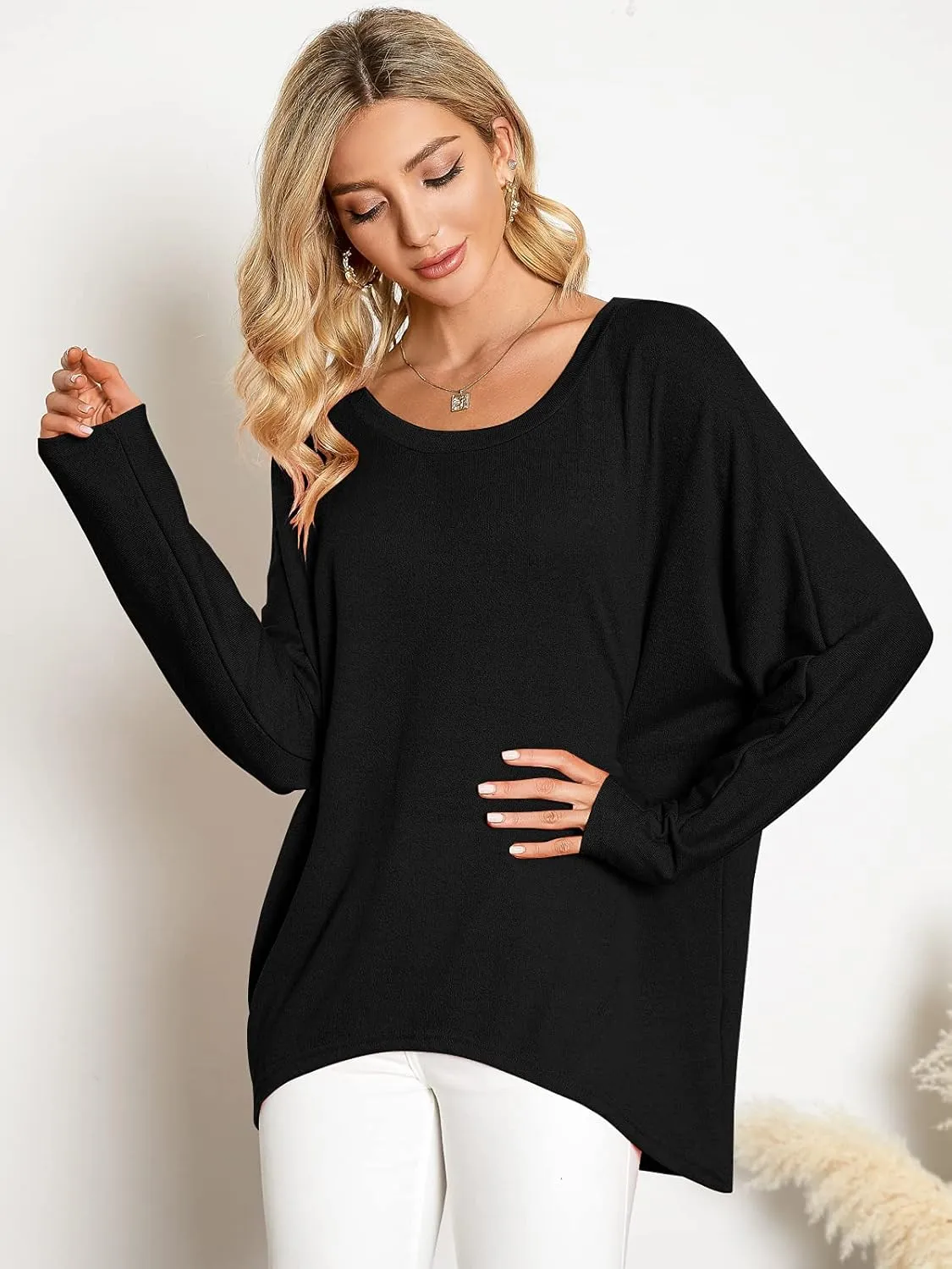 ZANZEA Women's Off-Shoulder Batwing Sleeve Blouse Casual Loose Oversized Baggy T-Shirt Sweater Pullover Top