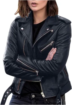 Zipper Blazer Jacket for Women Outerwear Moto Leather Jackets Patchwork Riding Fashion 2023 Motorcycle Coat Vintage